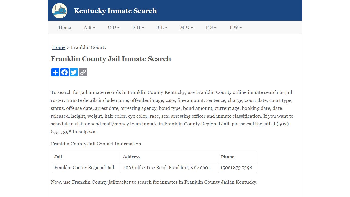 Franklin County Jail Inmate Search